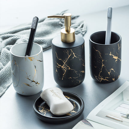 Luxe Keramische Badkamer Set met Marmerpatroon