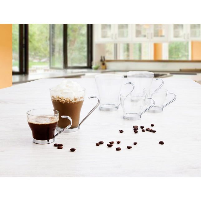 Piece Coffee Cup Set Quid Supreme Transparent Glass Steel 250 ml 3 Pieces
