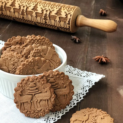 Kersthert houten deegroller voor het bakken van koekjes en fondant