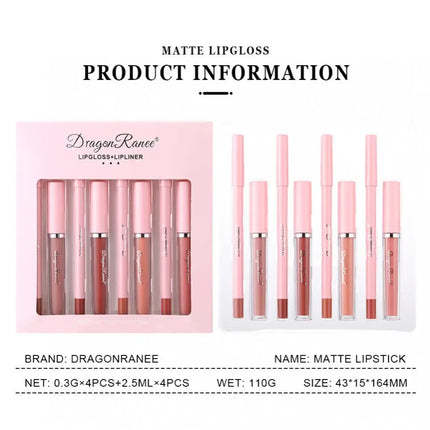 4-delige lipgloss- en liplinerpenset