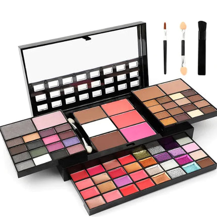 Make-upset met 74 kleuren: lipgloss, blush, oogschaduw en highlightpalet