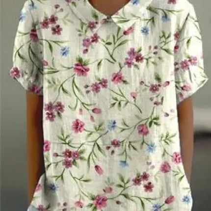 Retro bloemen schattig stijl korte mouw T-shirt