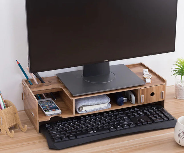 Houten Computerstandaard & Bureau Organizer