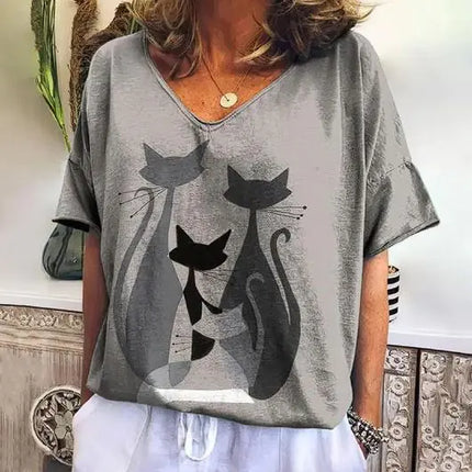 Zomers T-shirt met Korte Mouwen en Schattige Kitten Print