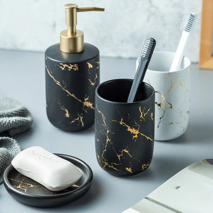 Luxe Keramische Badkamer Set met Marmerpatroon