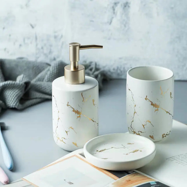 Luxe Keramische Badkamer Set met Marmerpatroon