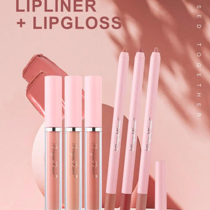 4-delige lipgloss- en liplinerpenset