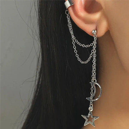 Multi Layer Ketting Oorbellen Lange Kwast Piercing Stud