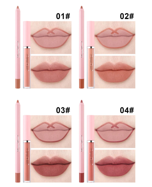 4-delige lipgloss- en liplinerpenset
