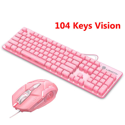 Cute Pink Wired Keyboard and Mouse Set