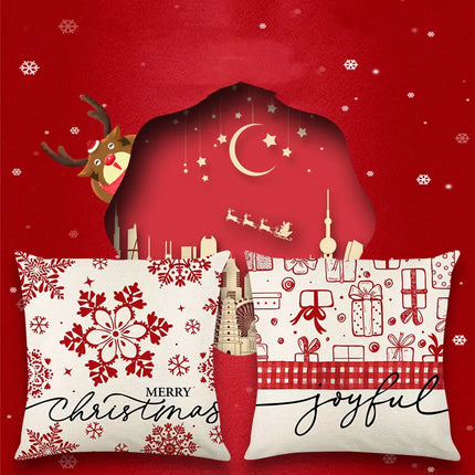 Festive Linen Christmas Pillow Cover