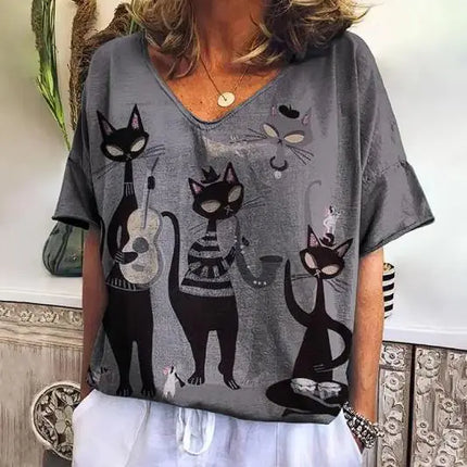 Zomers T-shirt met Korte Mouwen en Schattige Kitten Print