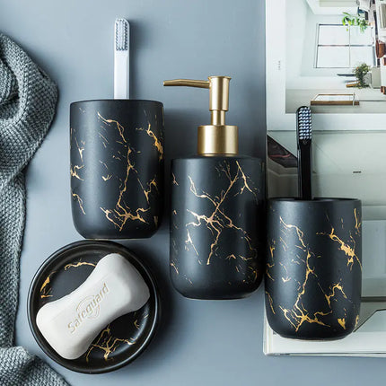 Luxe Keramische Badkamer Set met Marmerpatroon