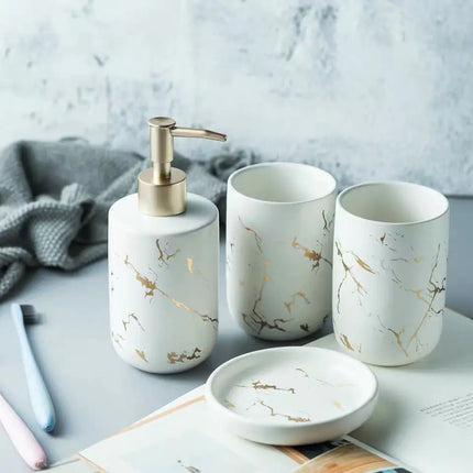 Luxe Keramische Badkamer Set met Marmerpatroon