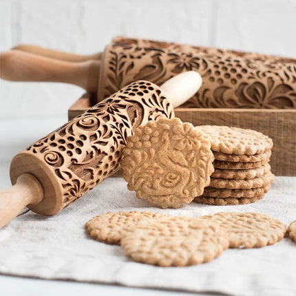 Kersthert houten deegroller voor het bakken van koekjes en fondant